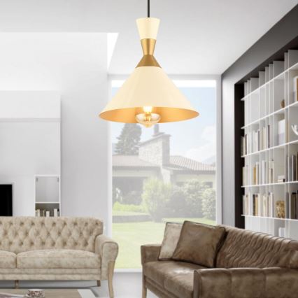 Pendel på ledning MONZA 1xE27/40W/230V Ø 25 cm creme/guld