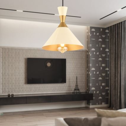 Pendel på ledning MONZA 1xE27/40W/230V Ø 25 cm creme/guld