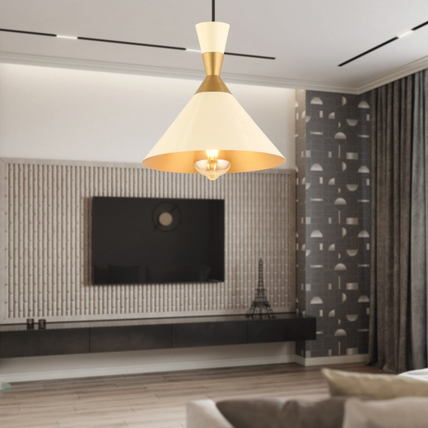 Pendel på ledning MONZA 1xE27/40W/230V Ø 25 cm creme/guld