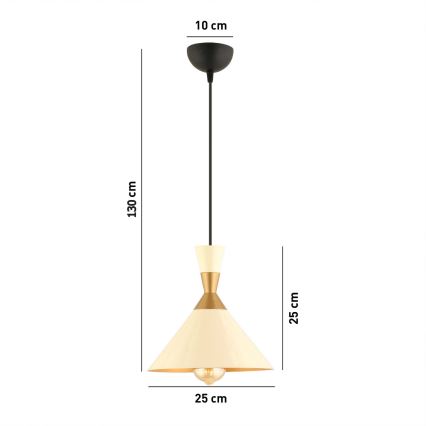 Pendel på ledning MONZA 1xE27/40W/230V Ø 25 cm creme/guld