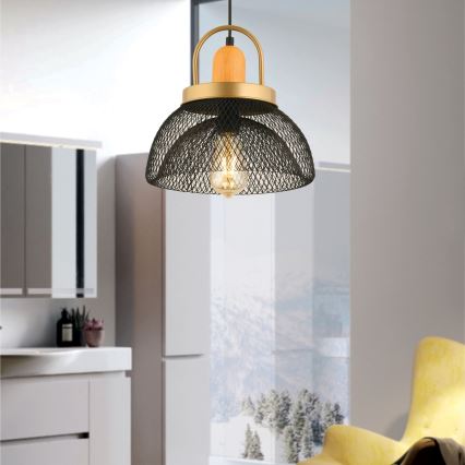 Pendel på ledning MONZA 1xE27/40W/230V Ø 29 cm sort/guld