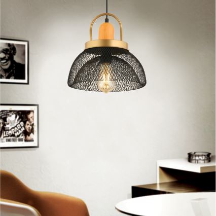 Pendel på ledning MONZA 1xE27/40W/230V Ø 29 cm sort/guld