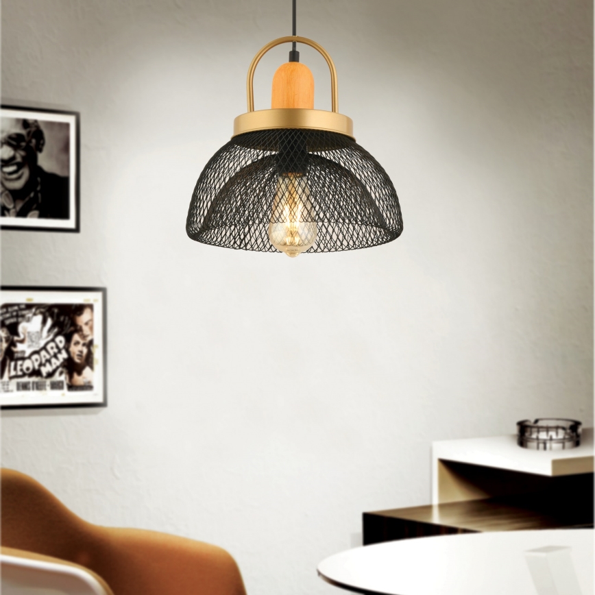 Pendel på ledning MONZA 1xE27/40W/230V Ø 29 cm sort/guld