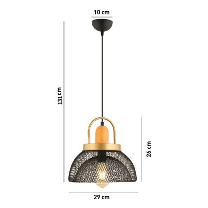 Pendel på ledning MONZA 1xE27/40W/230V Ø 29 cm sort/guld