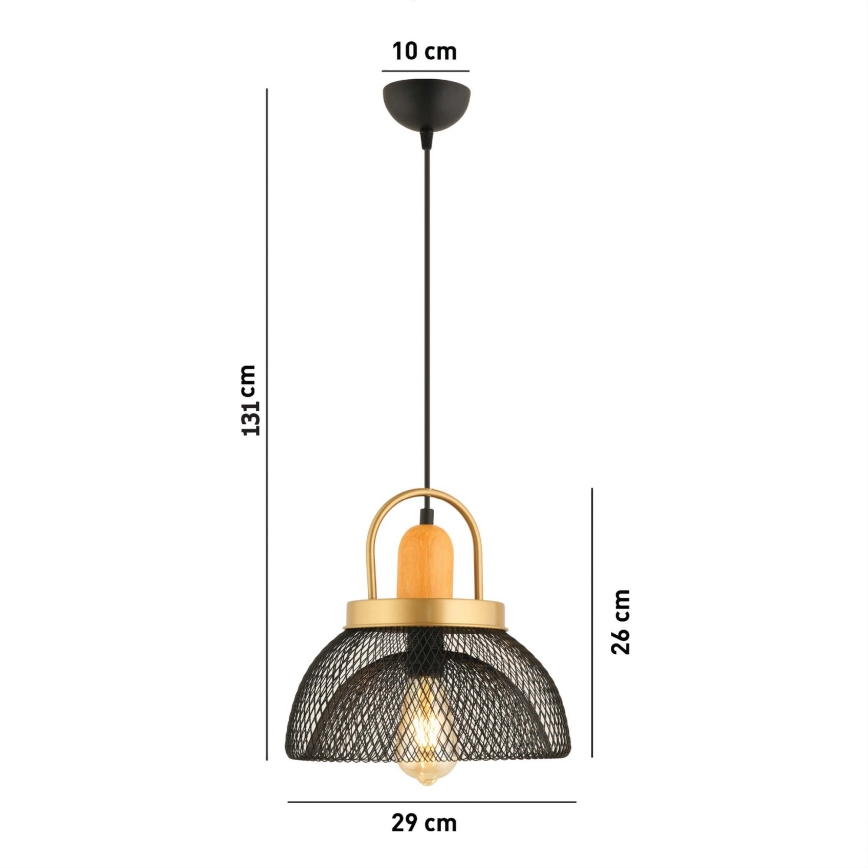 Pendel på ledning MONZA 1xE27/40W/230V Ø 29 cm sort/guld
