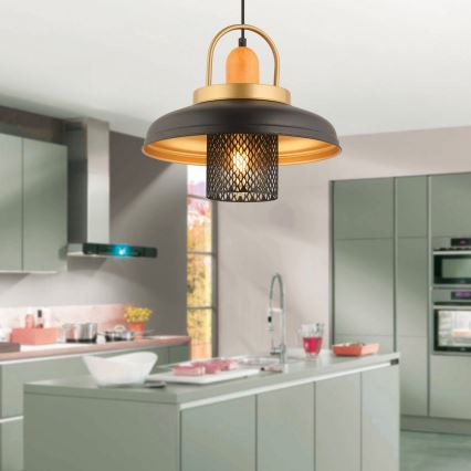 Pendel på ledning MONZA 1xE27/40W/230V Ø 32 cm sort/guld