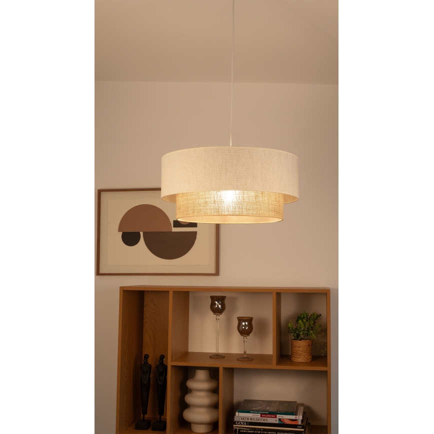Pendel på ledning NATIA 1xE27/60W/230V Ø 45 cm hvid/brun