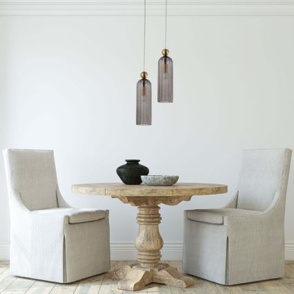 Pendel på ledning PIEGA 1xE14/40W/230V i messing/røget sort