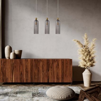 Pendel på ledning PIEGA 3xE14/40W/230V messing/røget sort