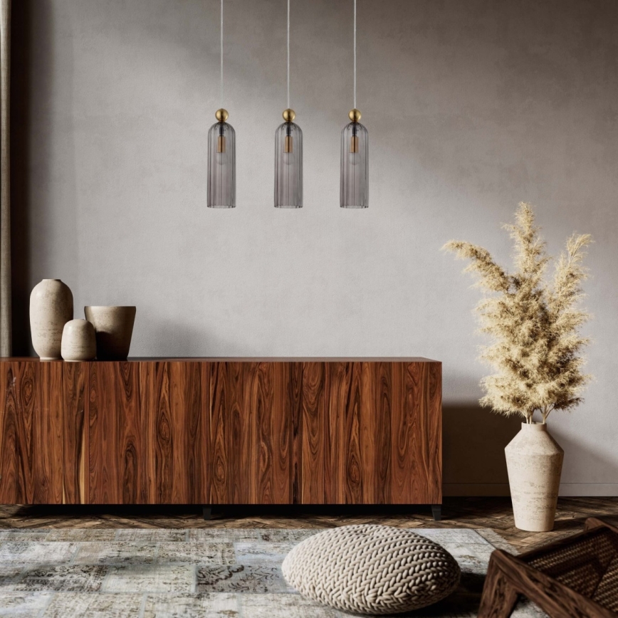 Pendel på ledning PIEGA 3xE14/40W/230V messing/røget sort