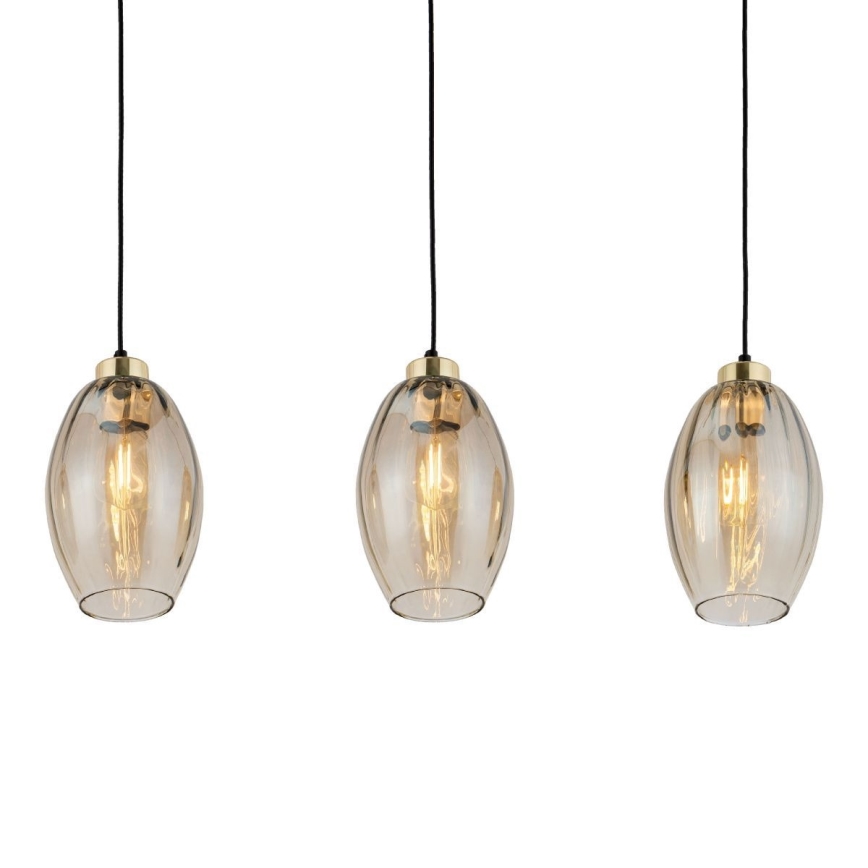 Pendel på ledning SEBO 3xE27/15W/230V sort/røgfarvet beige
