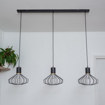 Pendel på ledning SOLANO 3xE27/15W/230V sort/guld