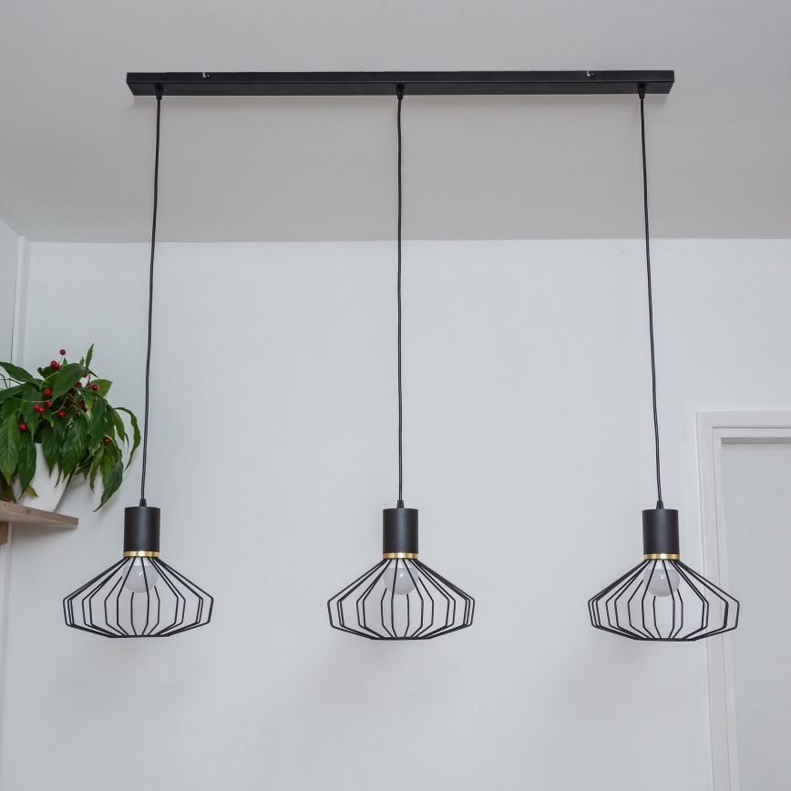 Pendel på ledning SOLANO 3xE27/15W/230V sort/guld