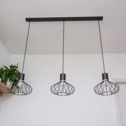 Pendel på ledning SOLANO 3xE27/15W/230V sort/poleret krom