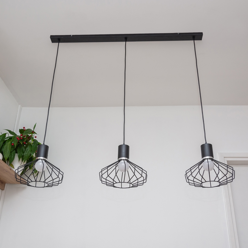 Pendel på ledning SOLANO 3xE27/15W/230V sort/poleret krom
