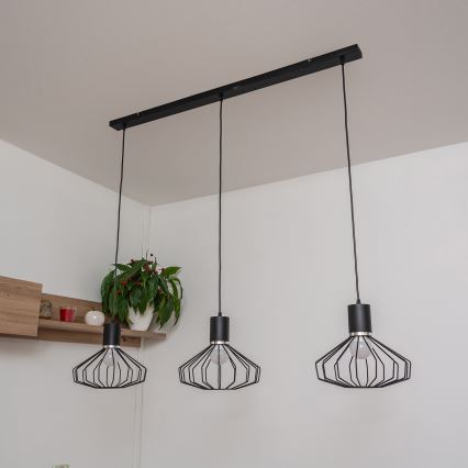 Pendel på ledning SOLANO 3xE27/15W/230V sort/poleret krom