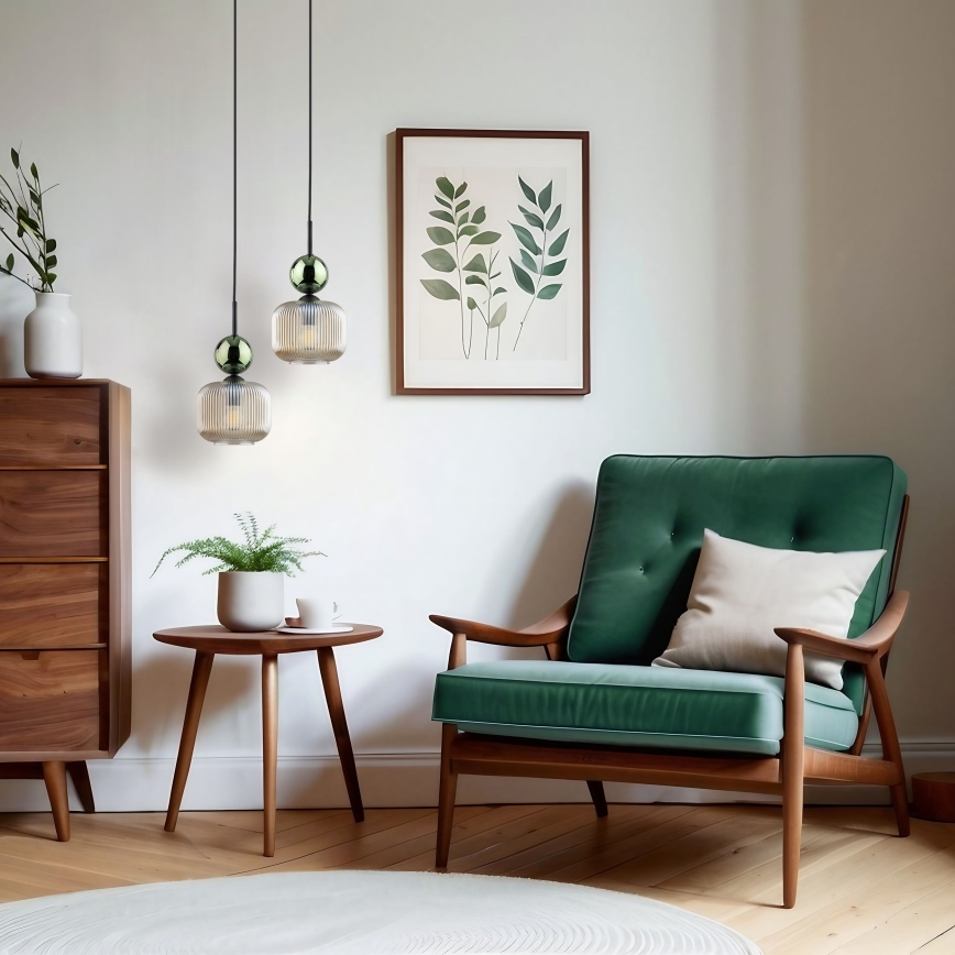Pendel på ledning SOPHIA 1xE14/10W/230V sort/grøn/røget beige