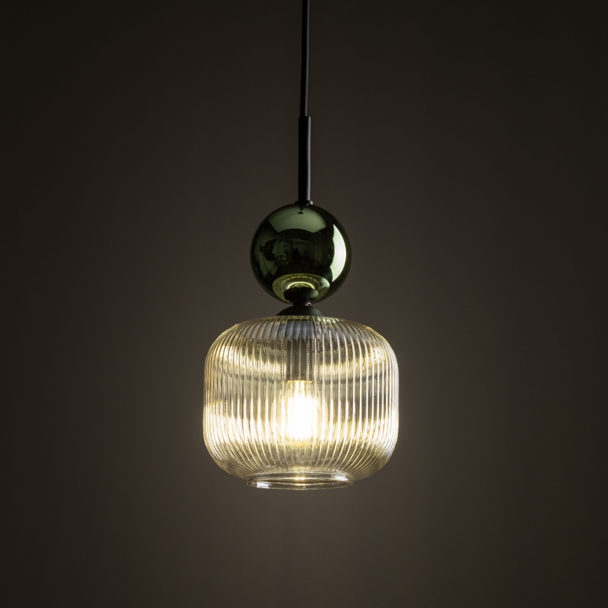 Pendel på ledning SOPHIA 1xE14/10W/230V sort/grøn/røget beige