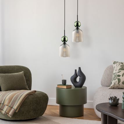 Pendel på ledning SOPHIA 1xE14/10W/230V sort/grøn/røget beige