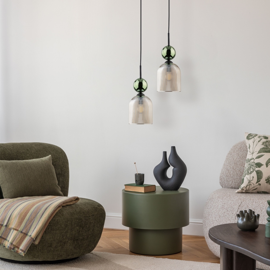 Pendel på ledning SOPHIA 1xE14/10W/230V sort/grøn/røget beige