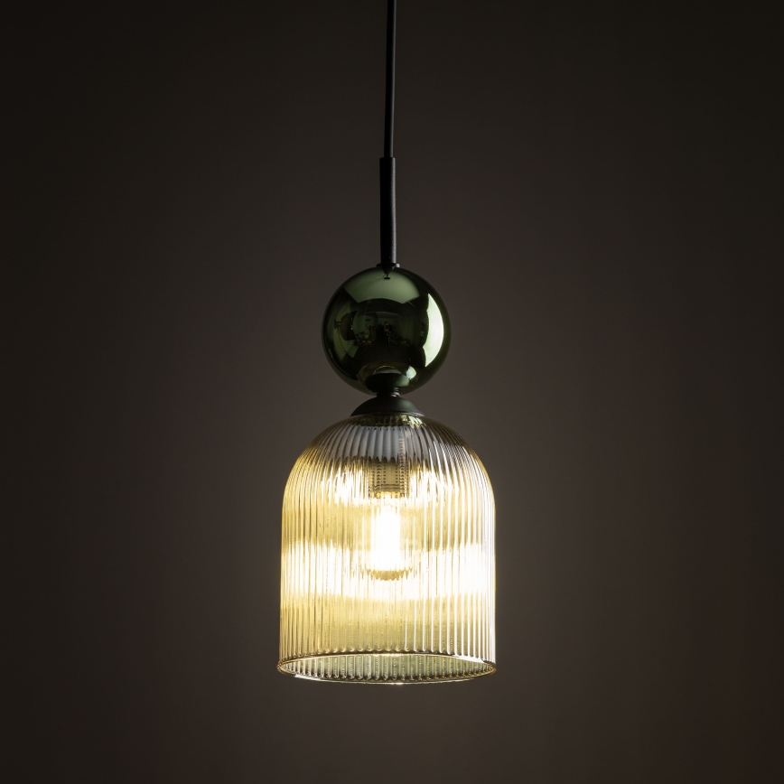 Pendel på ledning SOPHIA 1xE14/10W/230V sort/grøn/røget beige