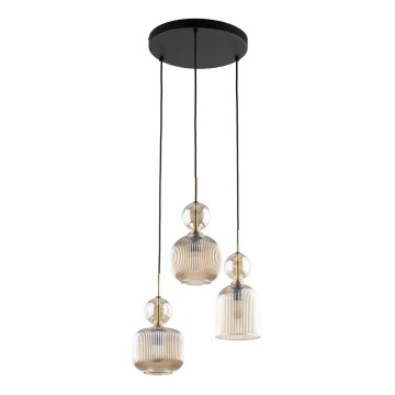 Pendel på ledning SOPHIA 3xE14/10W/230V sort/røgfarvet beige