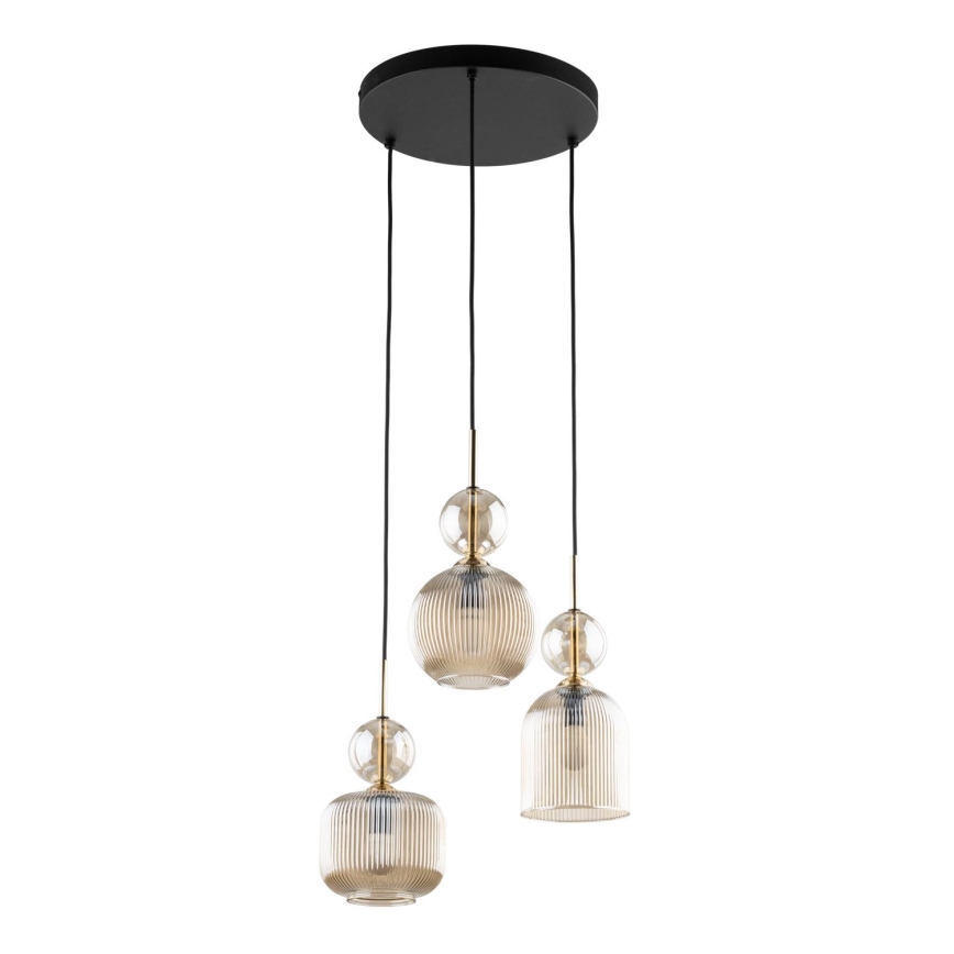 Pendel på ledning SOPHIA 3xE14/10W/230V sort/røgfarvet beige
