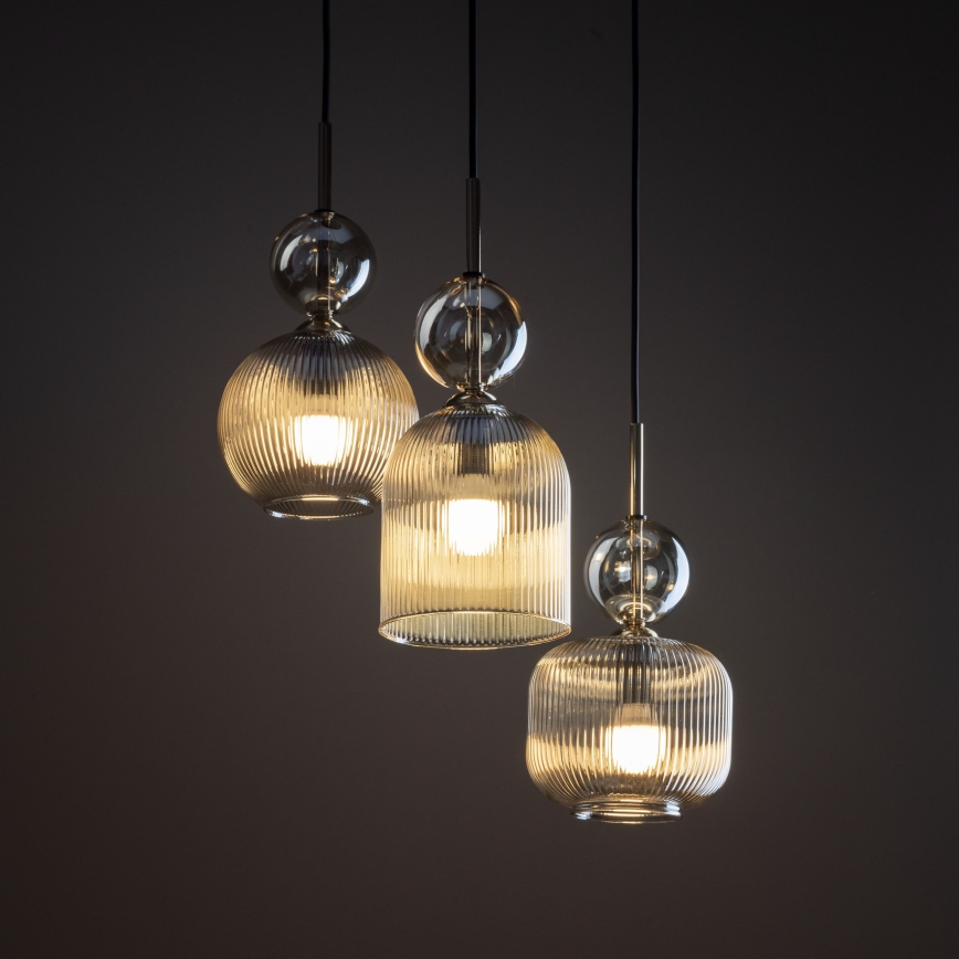 Pendel på ledning SOPHIA 3xE14/10W/230V sort/røgfarvet beige