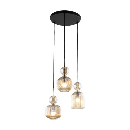 Pendel på ledning SOPHIA 3xE14/10W/230V sort/røgfarvet beige
