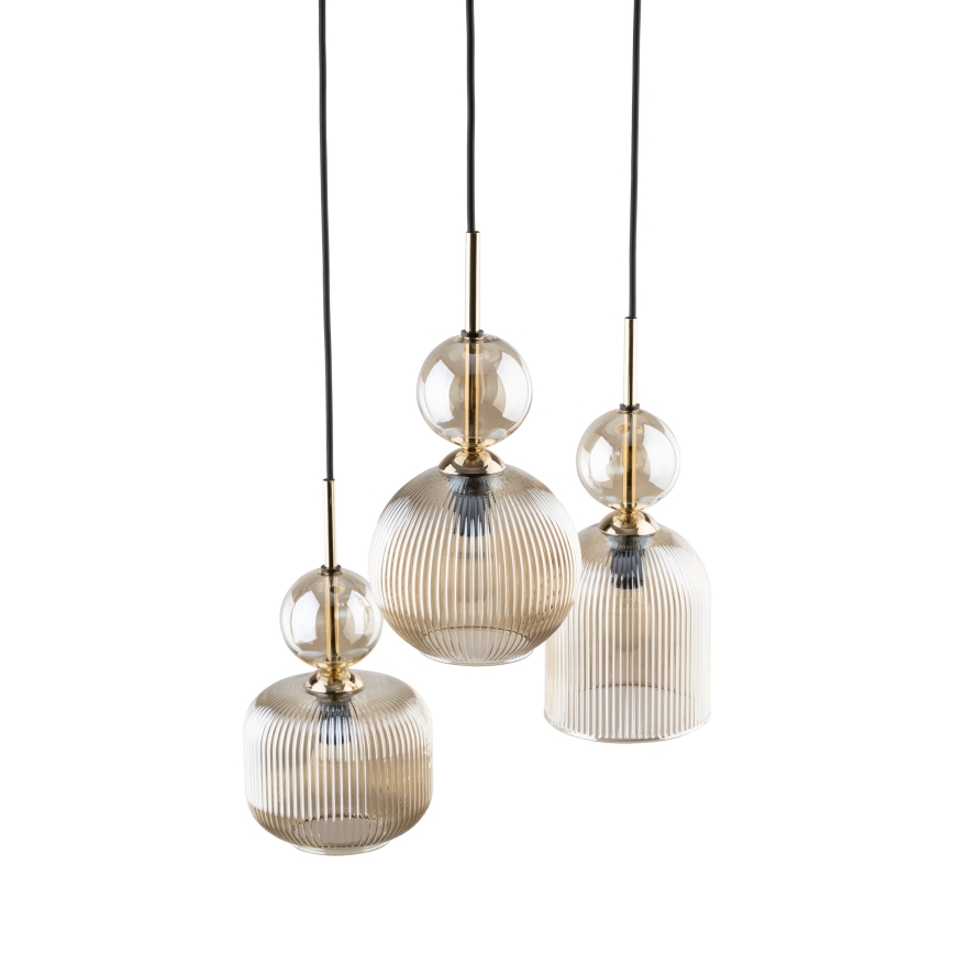 Pendel på ledning SOPHIA 3xE14/10W/230V sort/røgfarvet beige