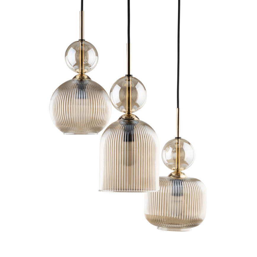 Pendel på ledning SOPHIA 3xE14/10W/230V sort/røgfarvet beige