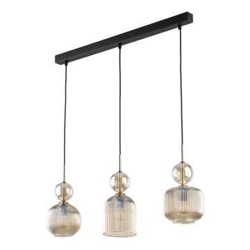 Pendel på ledning SOPHIA 3xE14/10W/230V sort/røgfarvet beige