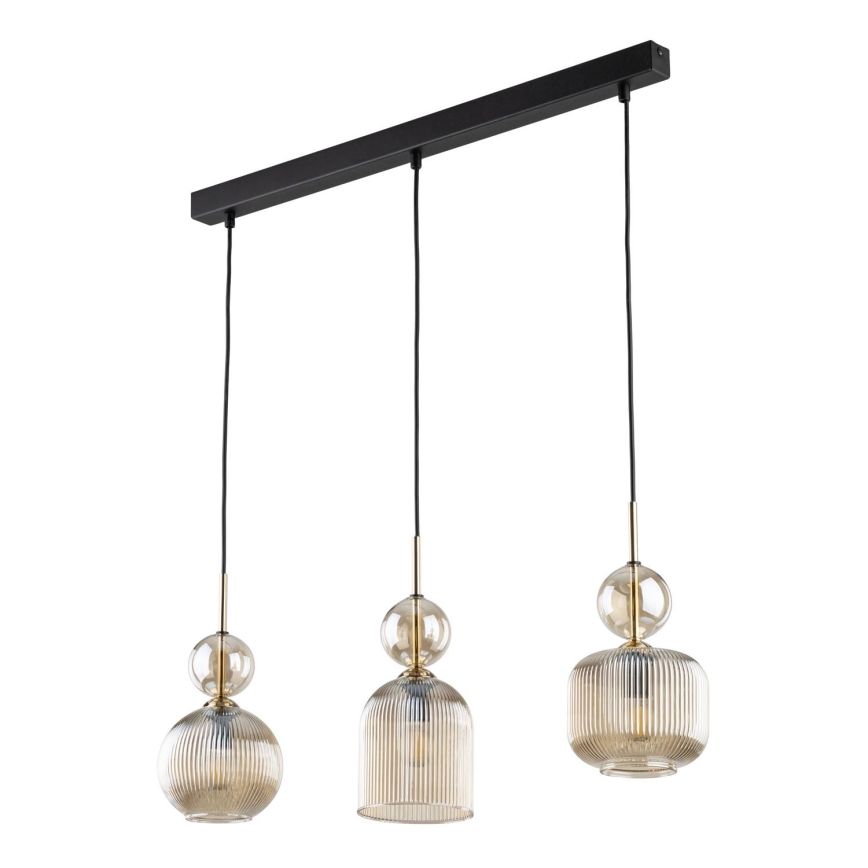 Pendel på ledning SOPHIA 3xE14/10W/230V sort/røgfarvet beige
