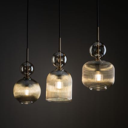 Pendel på ledning SOPHIA 3xE14/10W/230V sort/røgfarvet beige