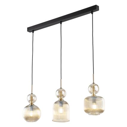 Pendel på ledning SOPHIA 3xE14/10W/230V sort/røgfarvet beige