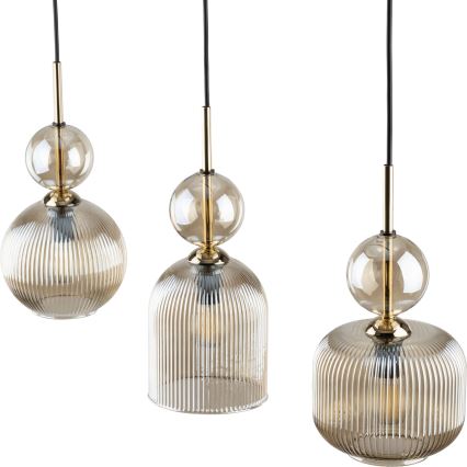 Pendel på ledning SOPHIA 3xE14/10W/230V sort/røgfarvet beige
