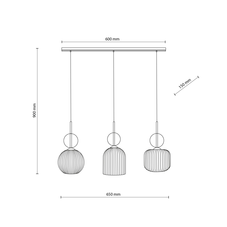 Pendel på ledning SOPHIA 3xE14/10W/230V sort/røgfarvet beige