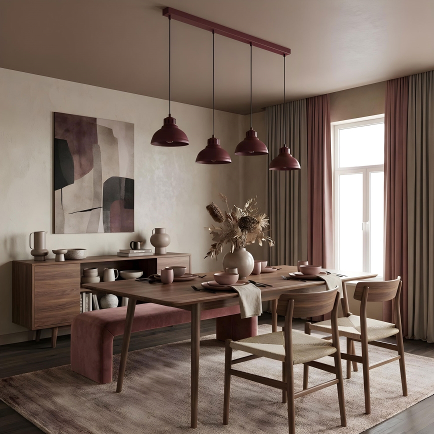 Pendel på ledning SVEN 4xE27/15W/230V bordeaux