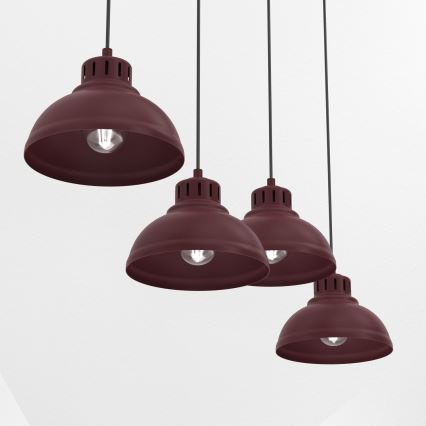 Pendel på ledning SVEN 4xE27/15W/230V bordeaux