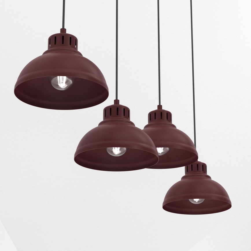 Pendel på ledning SVEN 4xE27/15W/230V bordeaux
