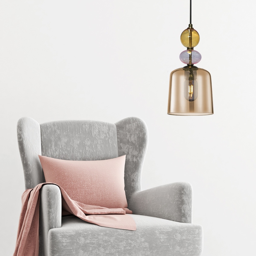 Pendel på ledning TROPEA 1xE27/15W/230V sort/røget beige/rosa