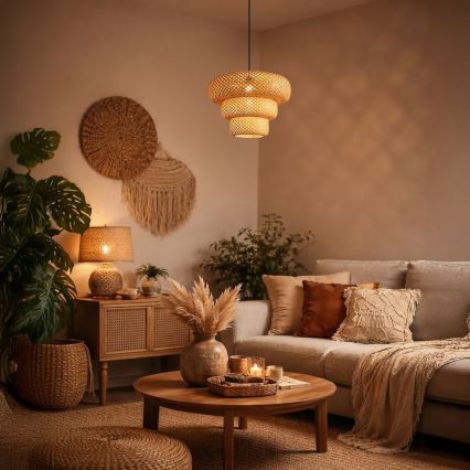 Pendel på ledning TULUM 1xE27/15W/230V Ø 35 cm bambus