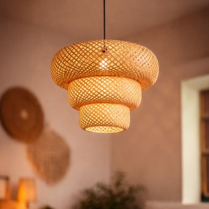 Pendel på ledning TULUM 1xE27/15W/230V Ø 35 cm bambus