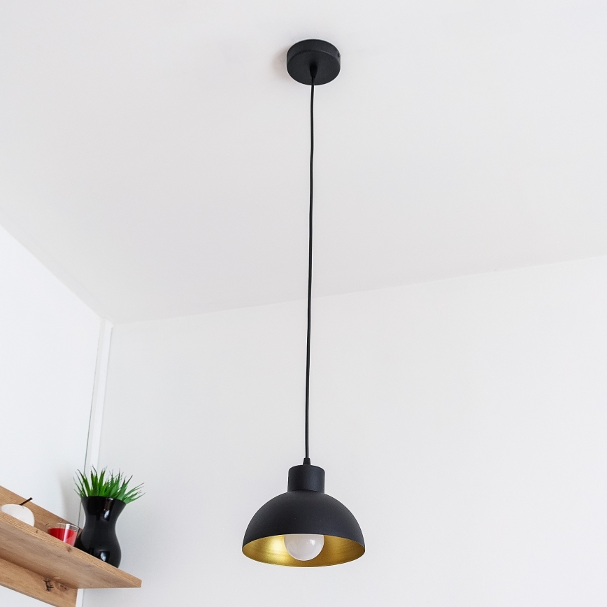 Pendel på ledning VESPER 1xE27/15W/230 Ø 18 cm sort/guld