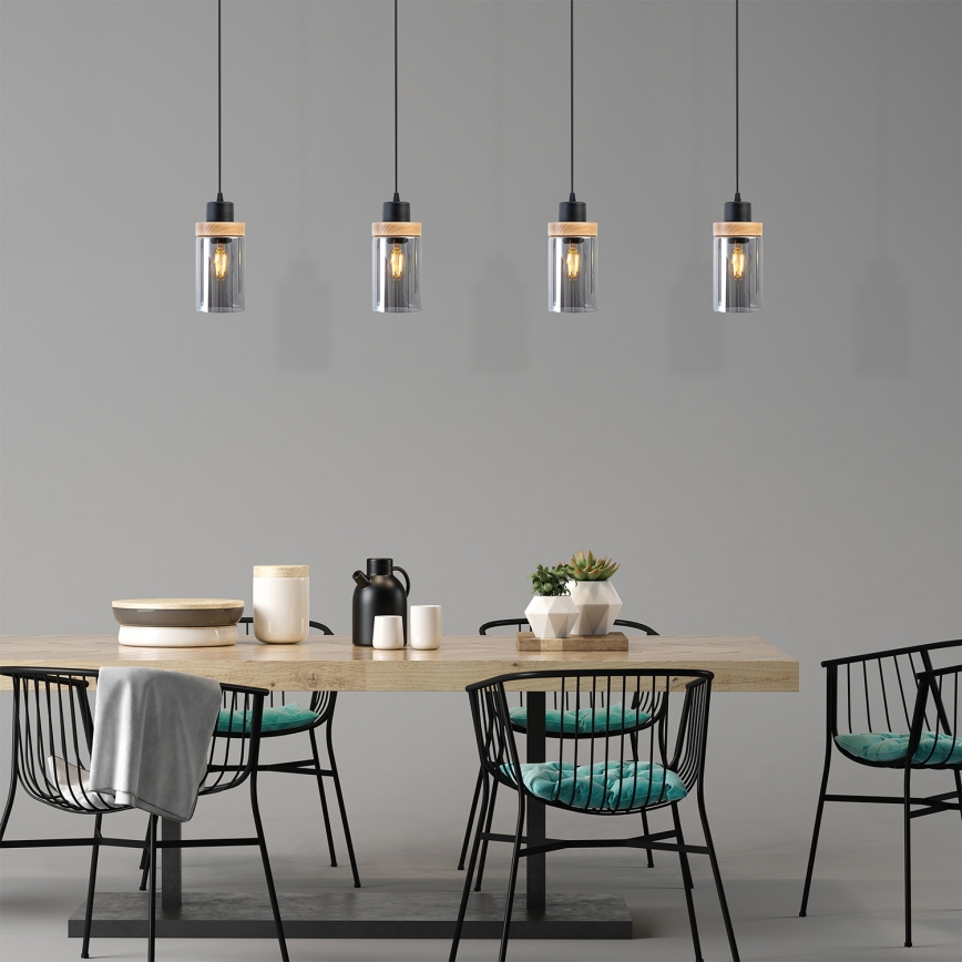Pendel på ledning WOODNEST 1xE27/15W/230V fyrretræ/røget sort