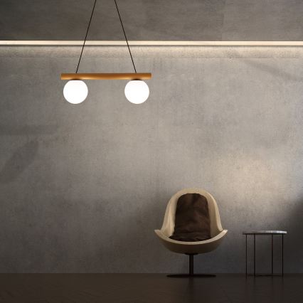 Pendel på ledning WOODSTOCK 2xE27/15W/230V træ/sort