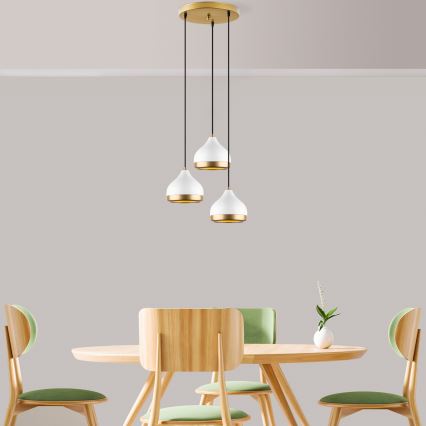 Pendel på ledning YILDO 3xE27/40W/230V hvid/guld