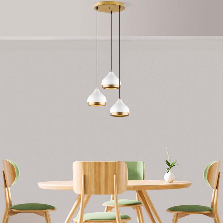 Pendel på ledning YILDO 3xE27/40W/230V hvid/guld