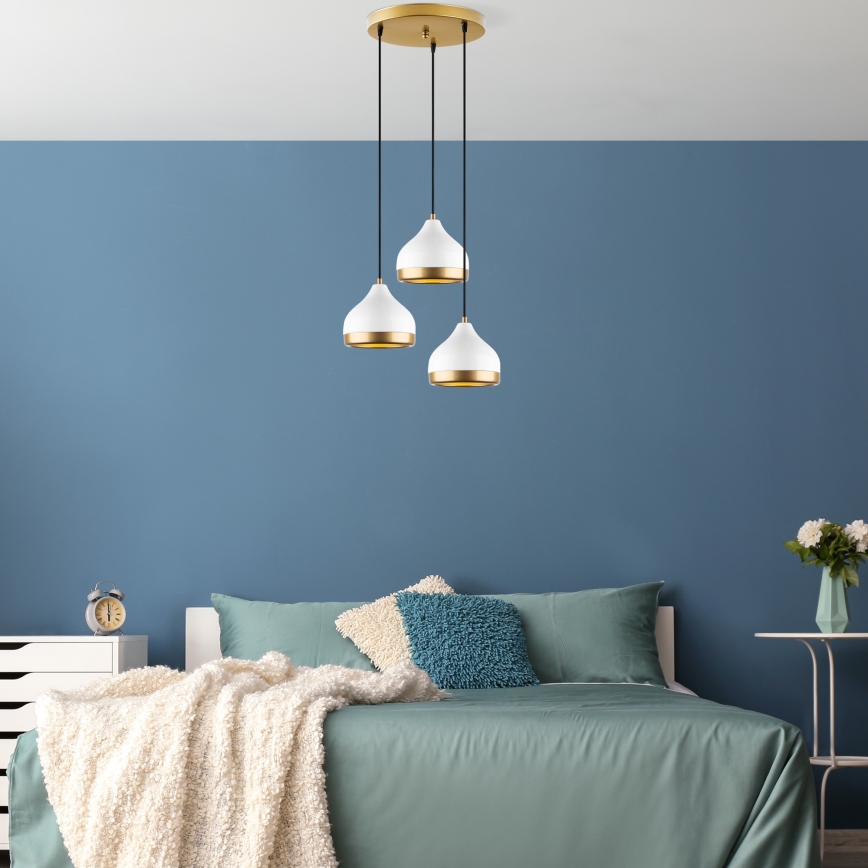 Pendel på ledning YILDO 3xE27/40W/230V hvid/guld