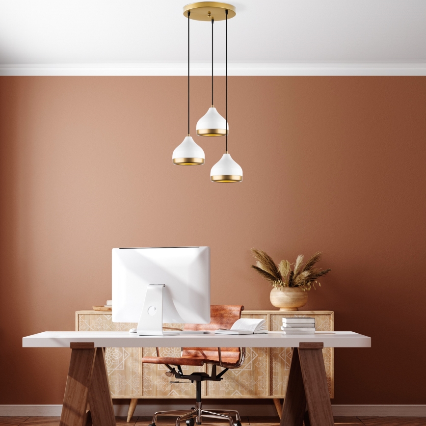 Pendel på ledning YILDO 3xE27/40W/230V hvid/guld